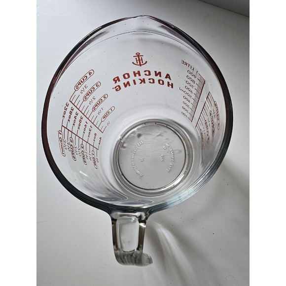 Anchor Hocking Glass Measuring Cup Open Handle 4-Cups 32oz 1-Quart Red Lettering - Picture 8 of 10